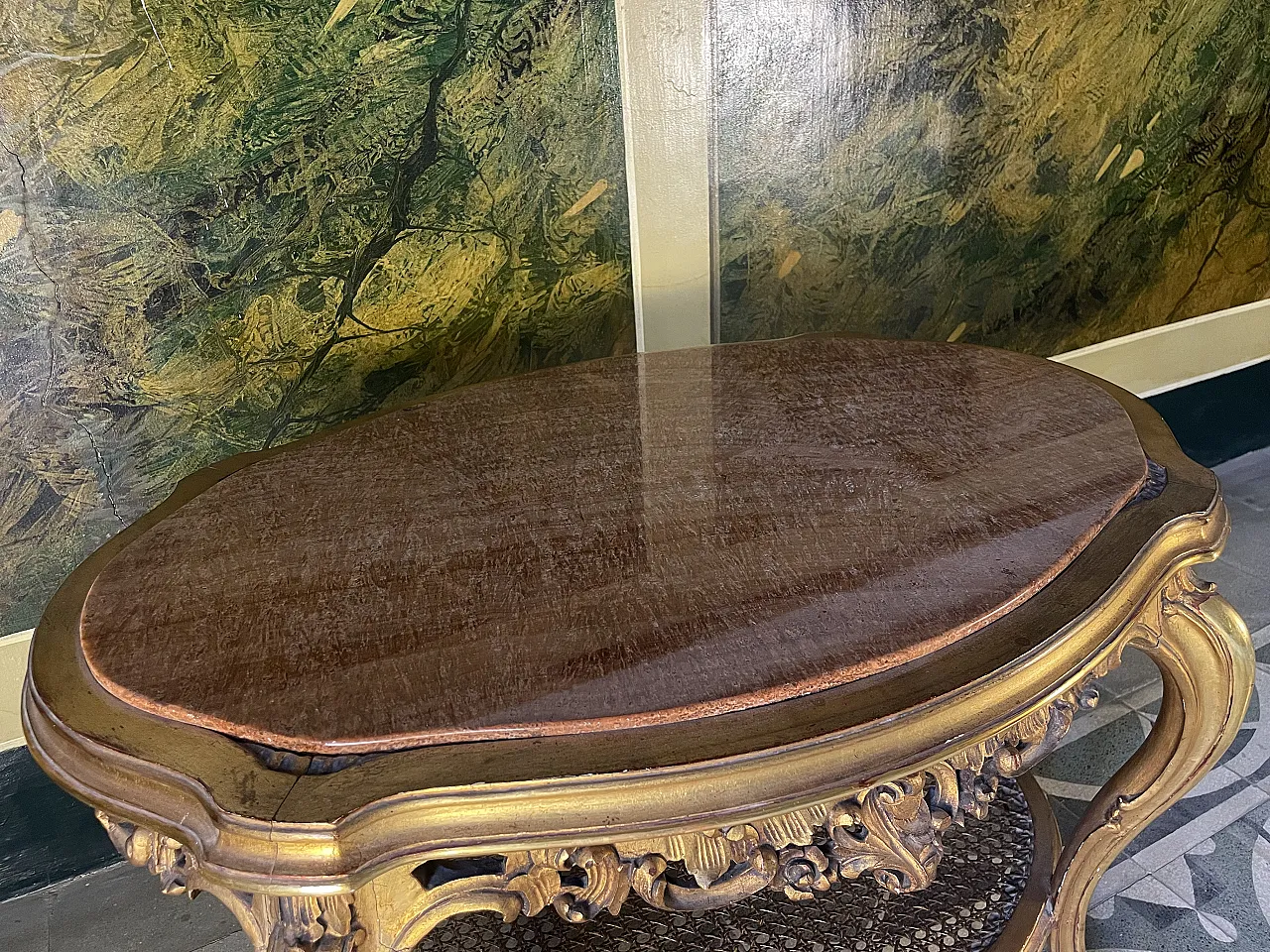 Wooden coffee table with marble top in Louis XV style, 19th century 1