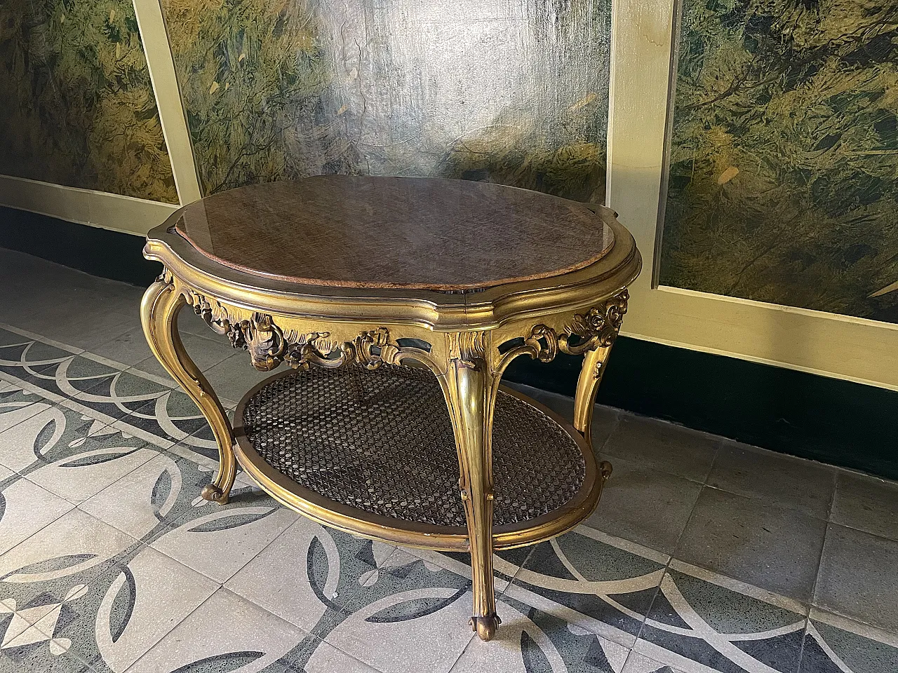 Wooden coffee table with marble top in Louis XV style, 19th century 2