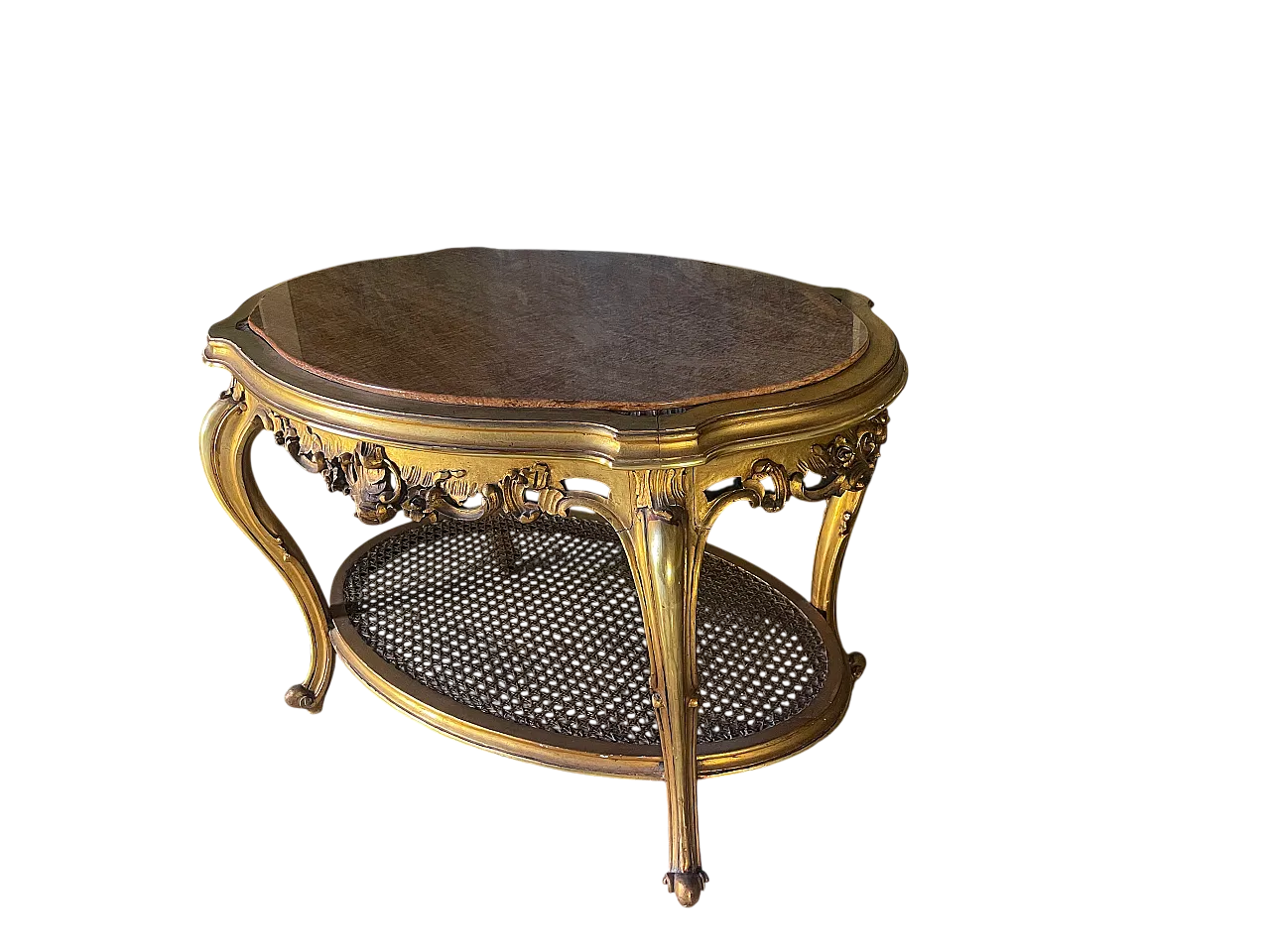 Wooden coffee table with marble top in Louis XV style, 19th century 3