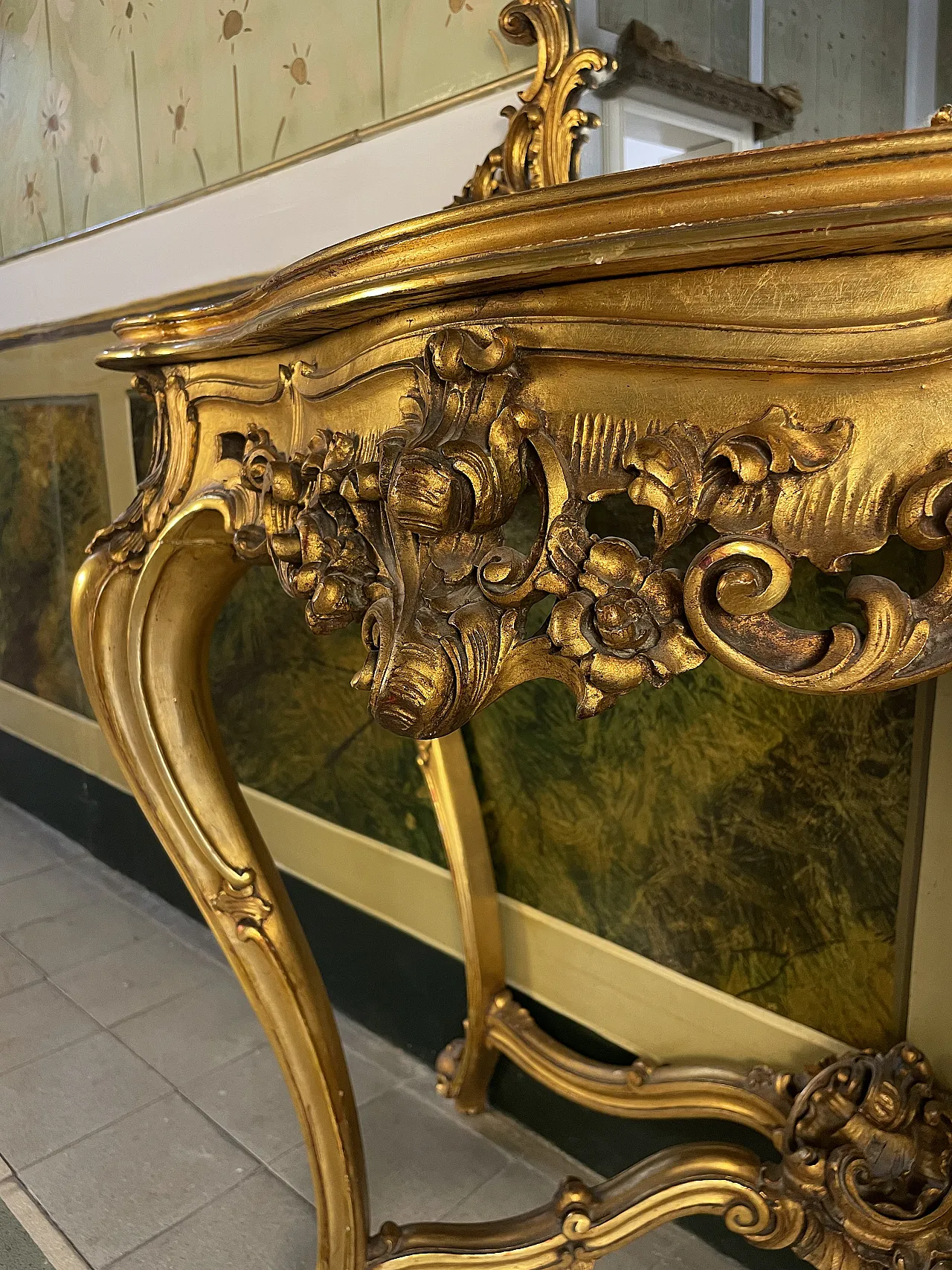 Louis XV style gilded wood console table and mirror, 19th century 3