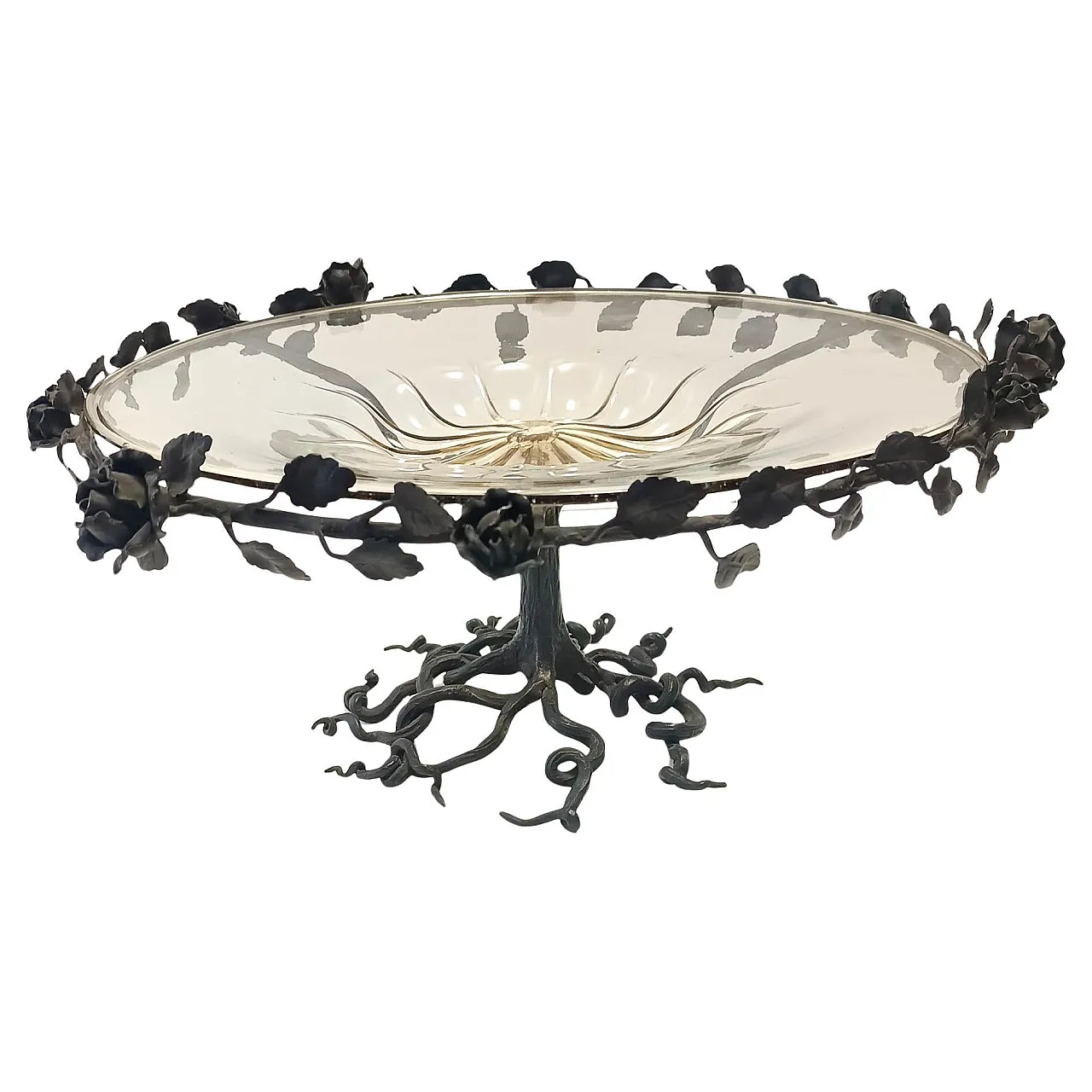 Murano Glass and Wrought Iron Cake Stand attr. to Vittorio Zecchin, Italy 1