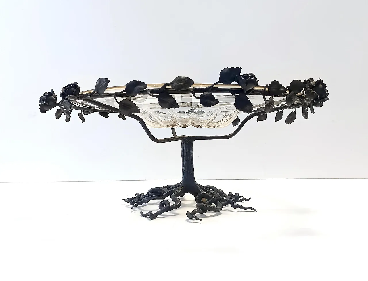 Murano Glass and Wrought Iron Cake Stand attr. to Vittorio Zecchin, Italy 3