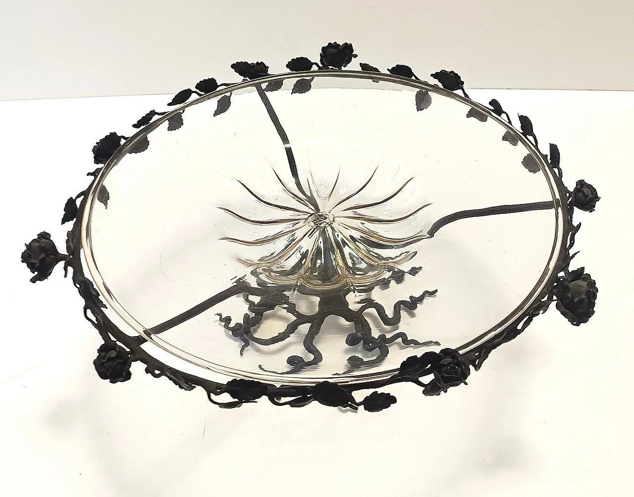 Murano Glass and Wrought Iron Cake Stand attr. to Vittorio Zecchin, Italy 5