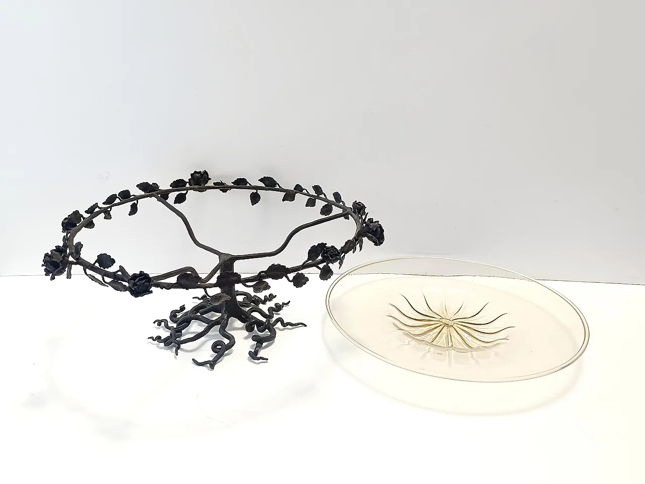 Murano Glass and Wrought Iron Cake Stand attr. to Vittorio Zecchin, Italy 6