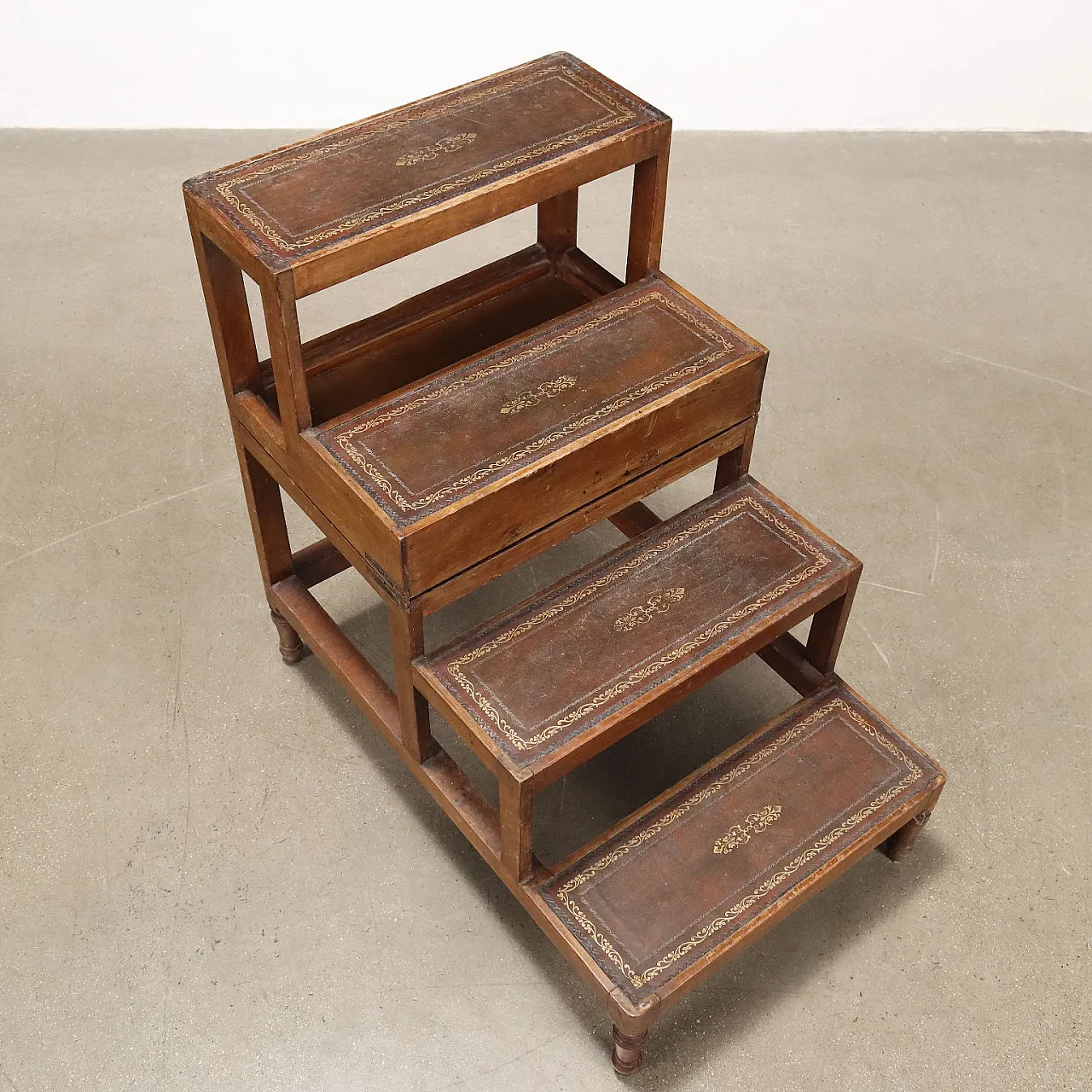 Scaletta Vittoriana da Biblioteca richiudibile in mogano e pelle, '800 5