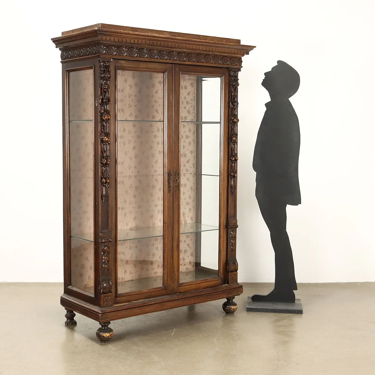 Vetrina neobarocca in vetro e noce, '800 2