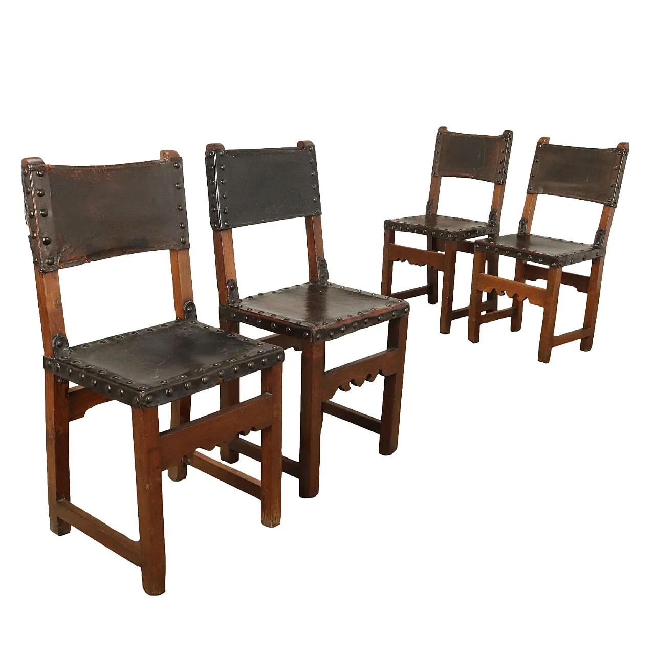 4 Sedie barocche in pelle e noce, '700 1