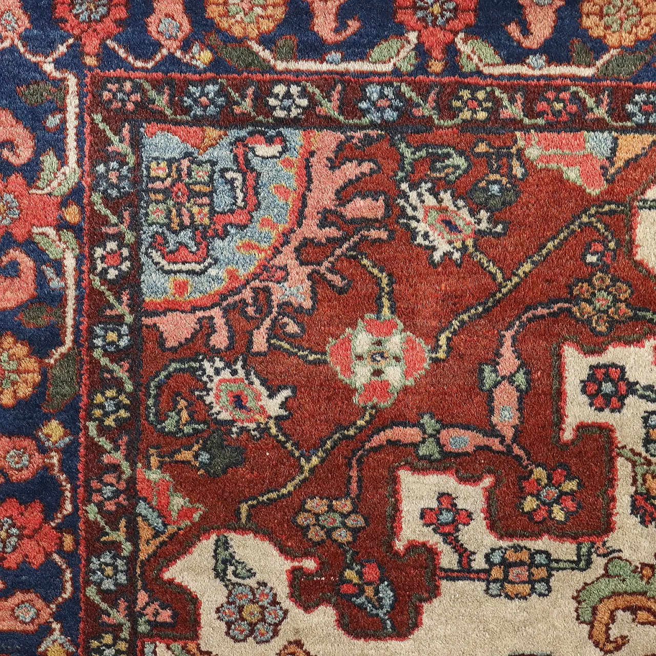 Tappeto Mahall in cotone e lana, nodo pesante, fine '900 5