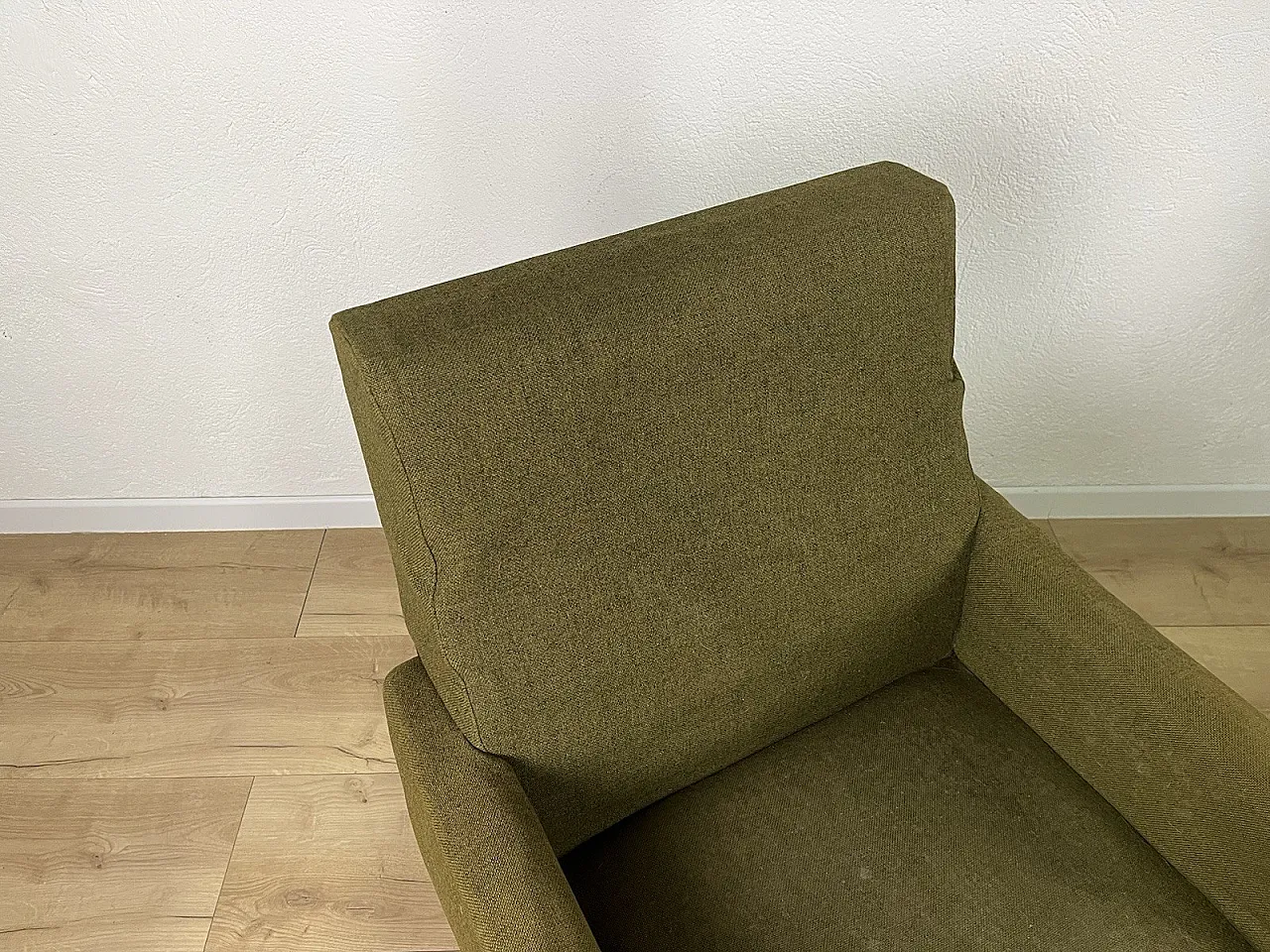 Pair of wooden armchairs with green fabric upholstery, 1960s 5