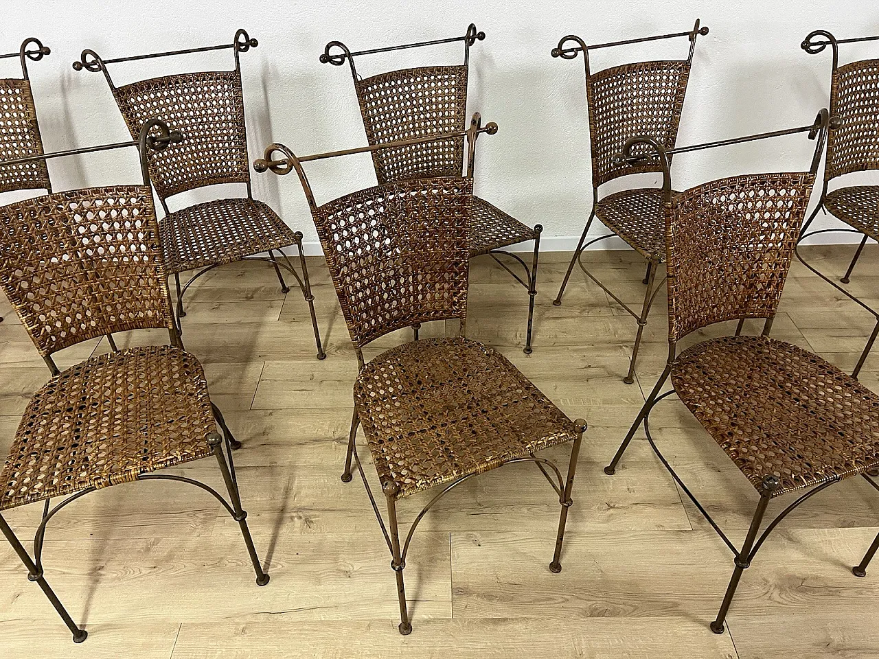 10 bent iron and wicker chairs, 1970s 5