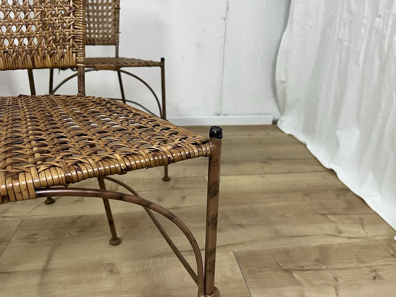 10 bent iron and wicker chairs, 1970s 7