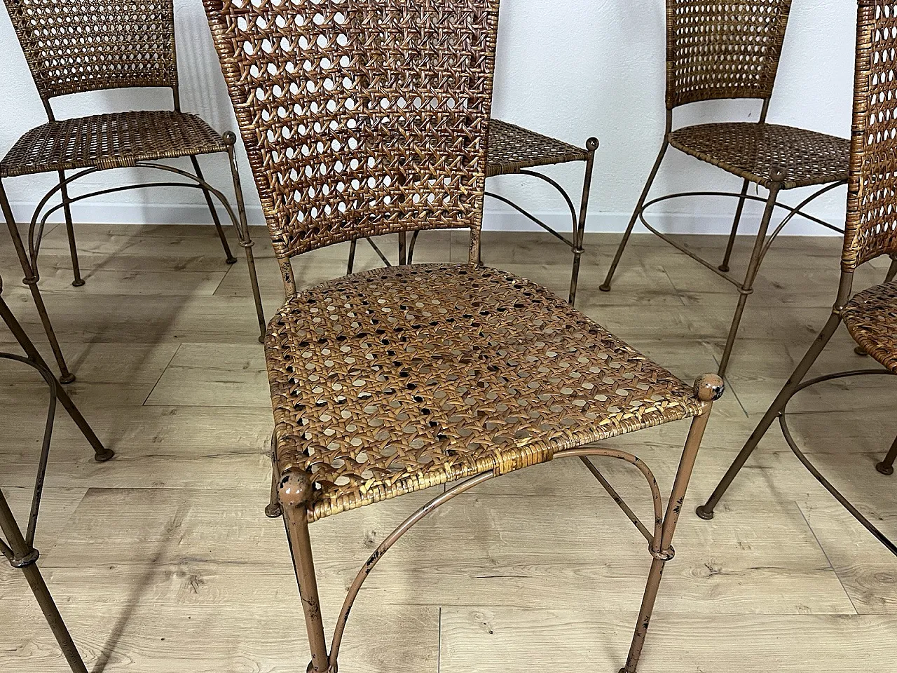 10 bent iron and wicker chairs, 1970s 10
