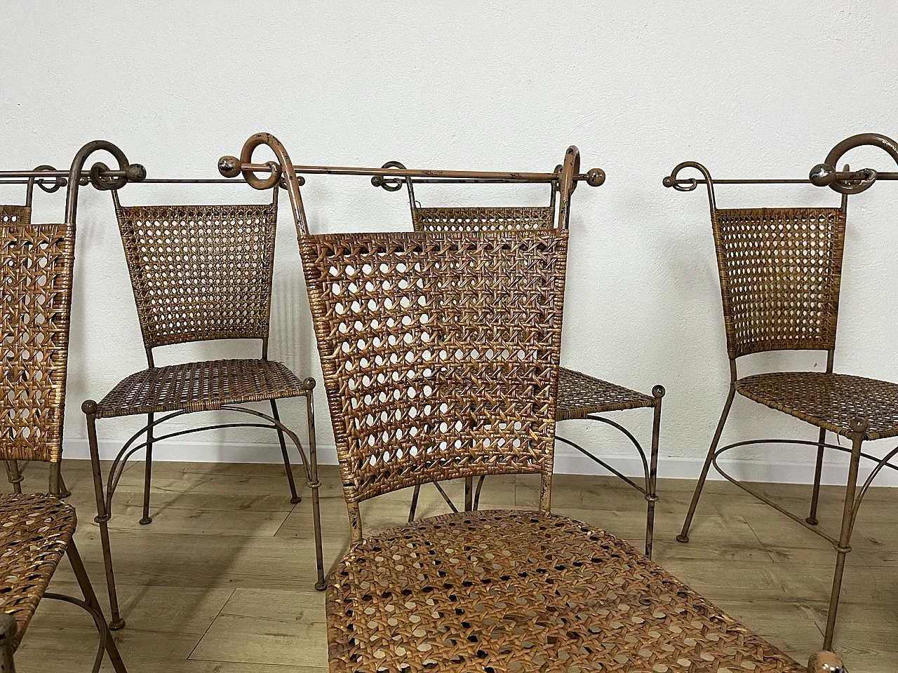 10 bent iron and wicker chairs, 1970s 11
