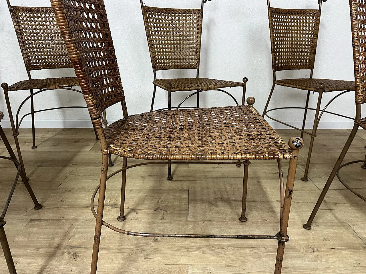 10 bent iron and wicker chairs, 1970s 15