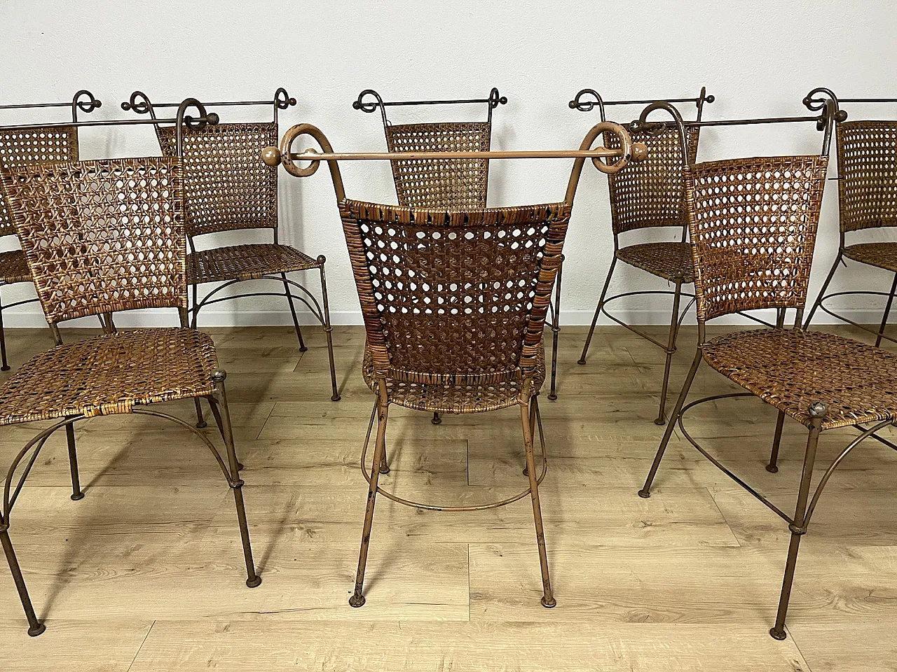 10 bent iron and wicker chairs, 1970s 16