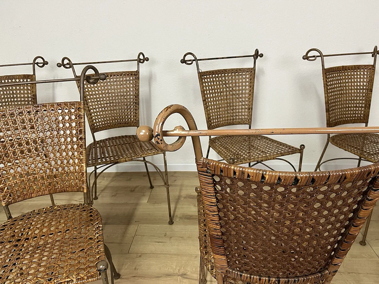 10 bent iron and wicker chairs, 1970s 17