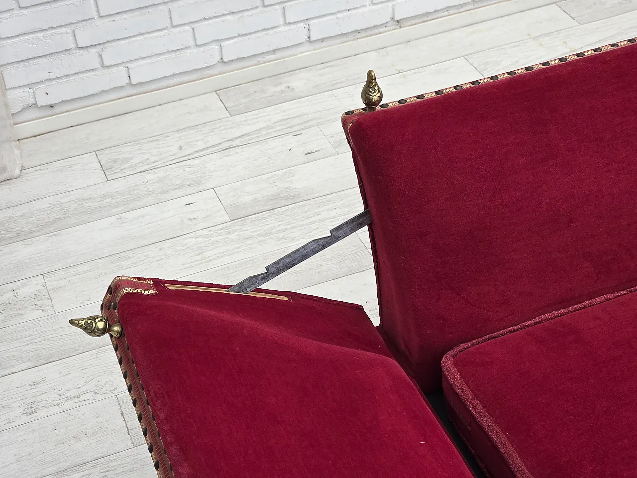 Danish 2-seater Spanish drop arm sofa, furniture velour, 1970s 4