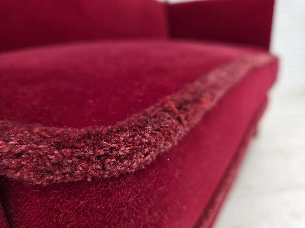 Danish 2-seater Spanish drop arm sofa, furniture velour, 1970s 8