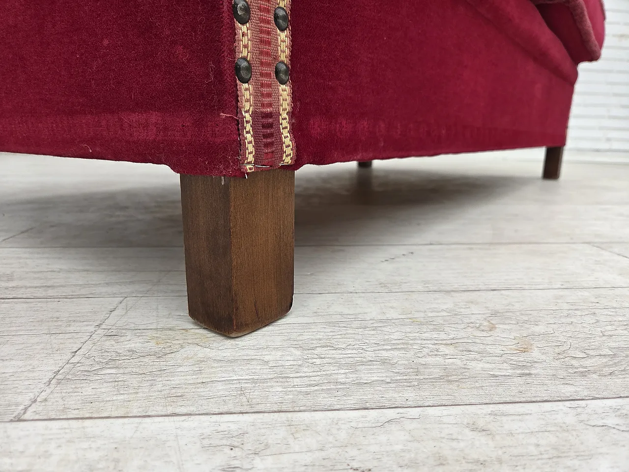 Danish 2-seater Spanish drop arm sofa, furniture velour, 1970s 10