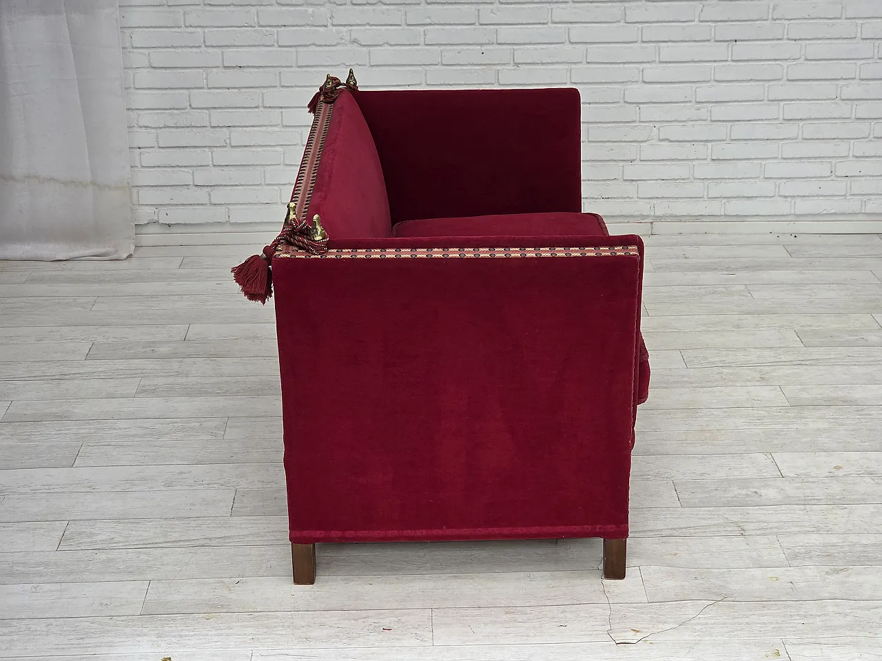 Danish 2-seater Spanish drop arm sofa, furniture velour, 1970s 12