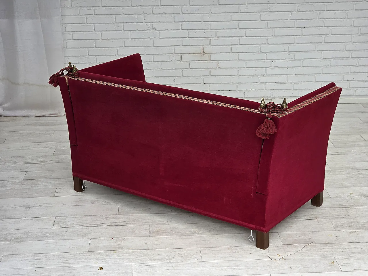Danish 2-seater Spanish drop arm sofa, furniture velour, 1970s 13