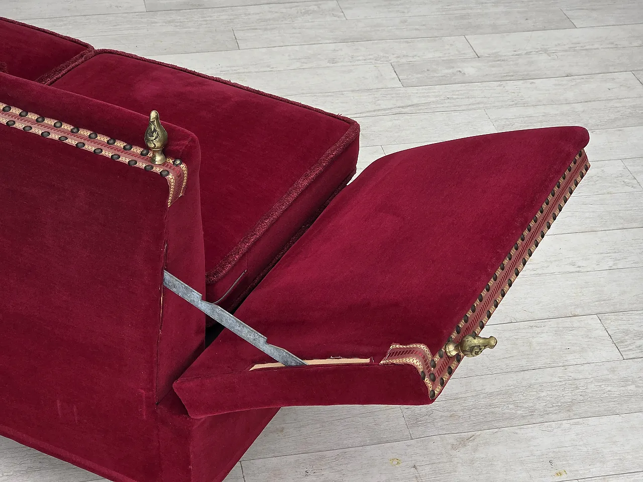 Danish 2-seater Spanish drop arm sofa, furniture velour, 1970s 14