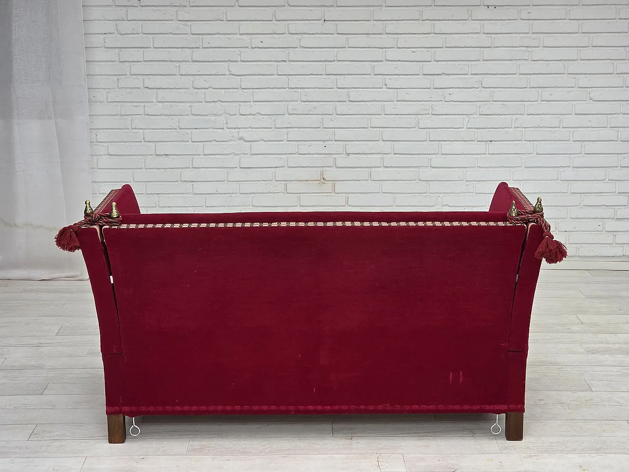 Danish 2-seater Spanish drop arm sofa, furniture velour, 1970s 15