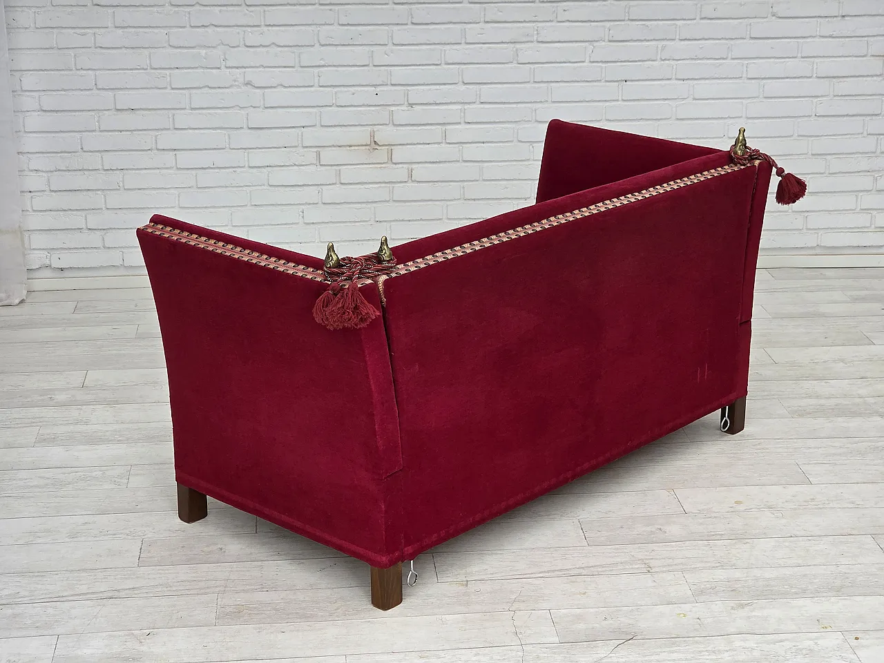 Danish 2-seater Spanish drop arm sofa, furniture velour, 1970s 16