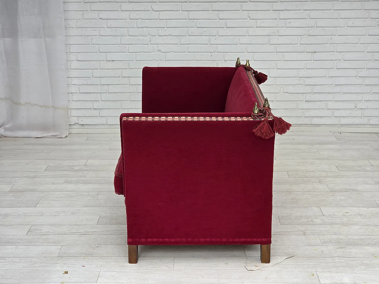 Danish 2-seater Spanish drop arm sofa, furniture velour, 1970s 17