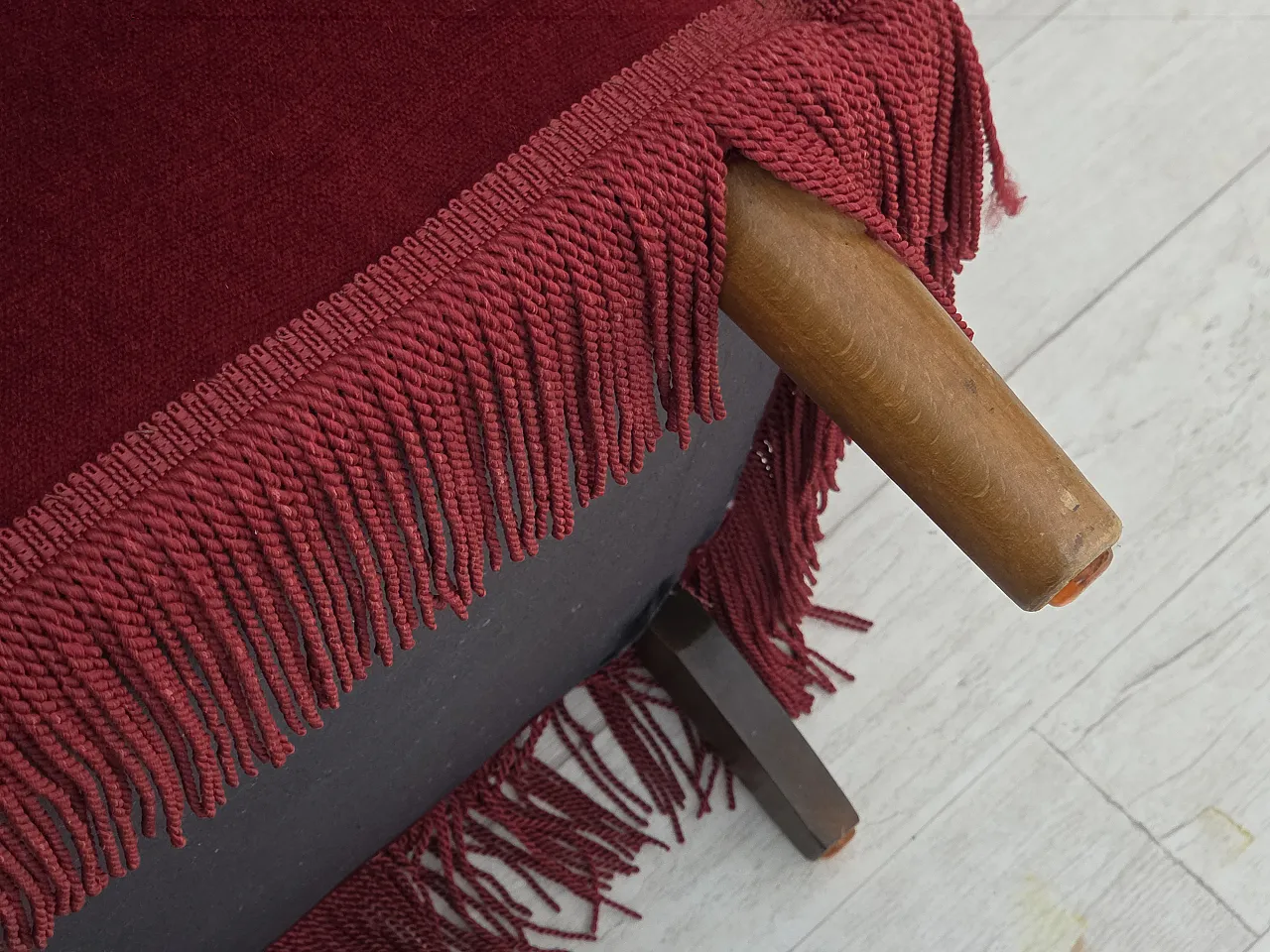 Danish 3-seater curved sofa in red furniture velour, 1960s 2