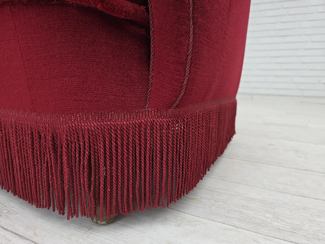 Danish 3-seater curved sofa in red furniture velour, 1960s 4