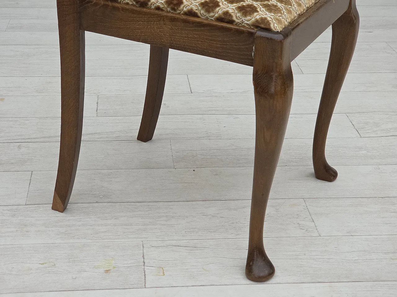 6 Danish chairs in velour and oak wood, 1930s 4