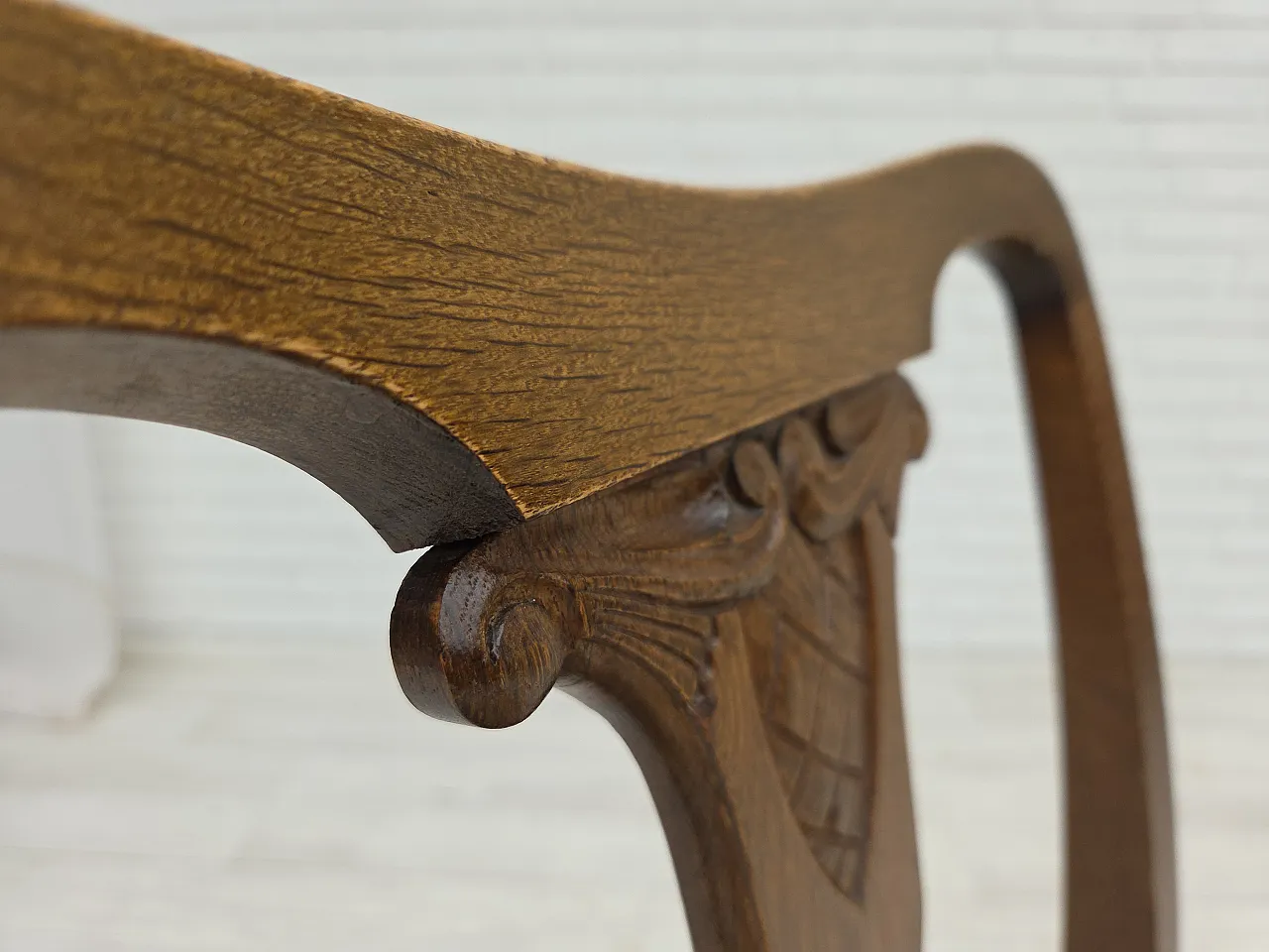 6 Danish chairs in velour and oak wood, 1930s 6