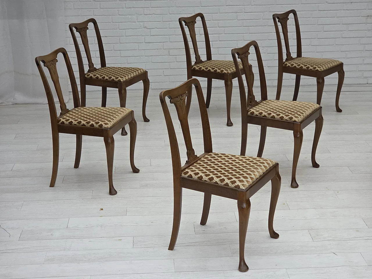 6 Danish chairs in velour and oak wood, 1930s 19