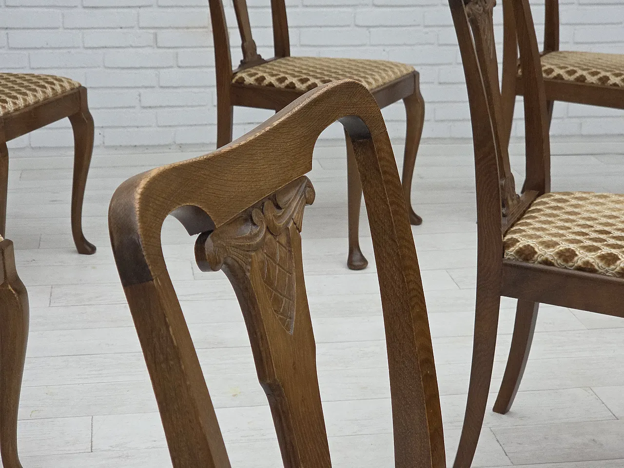 6 Danish chairs in velour and oak wood, 1930s 20