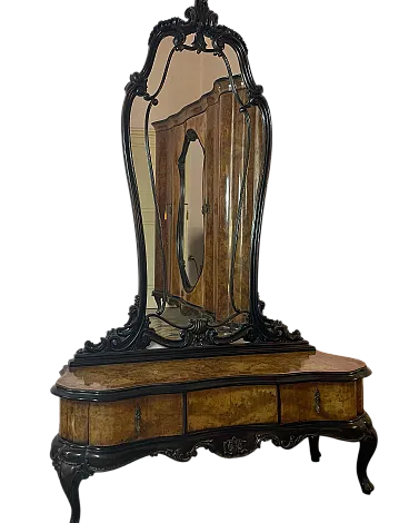 Walnut burl dressing table with mirror, early 20th century