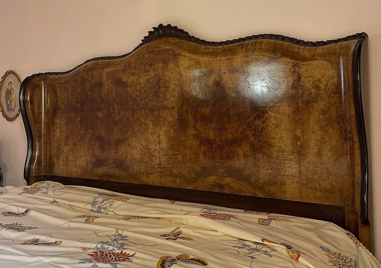 Hand-carved walnut burl double bed, 1950s 2