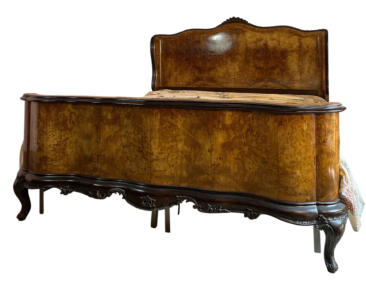 Hand-carved walnut burl double bed, 1950s 3