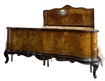 Hand-carved walnut burl double bed, 1950s