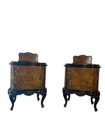 Pair of Venetian walnut burl bedside tables, mid-20th century