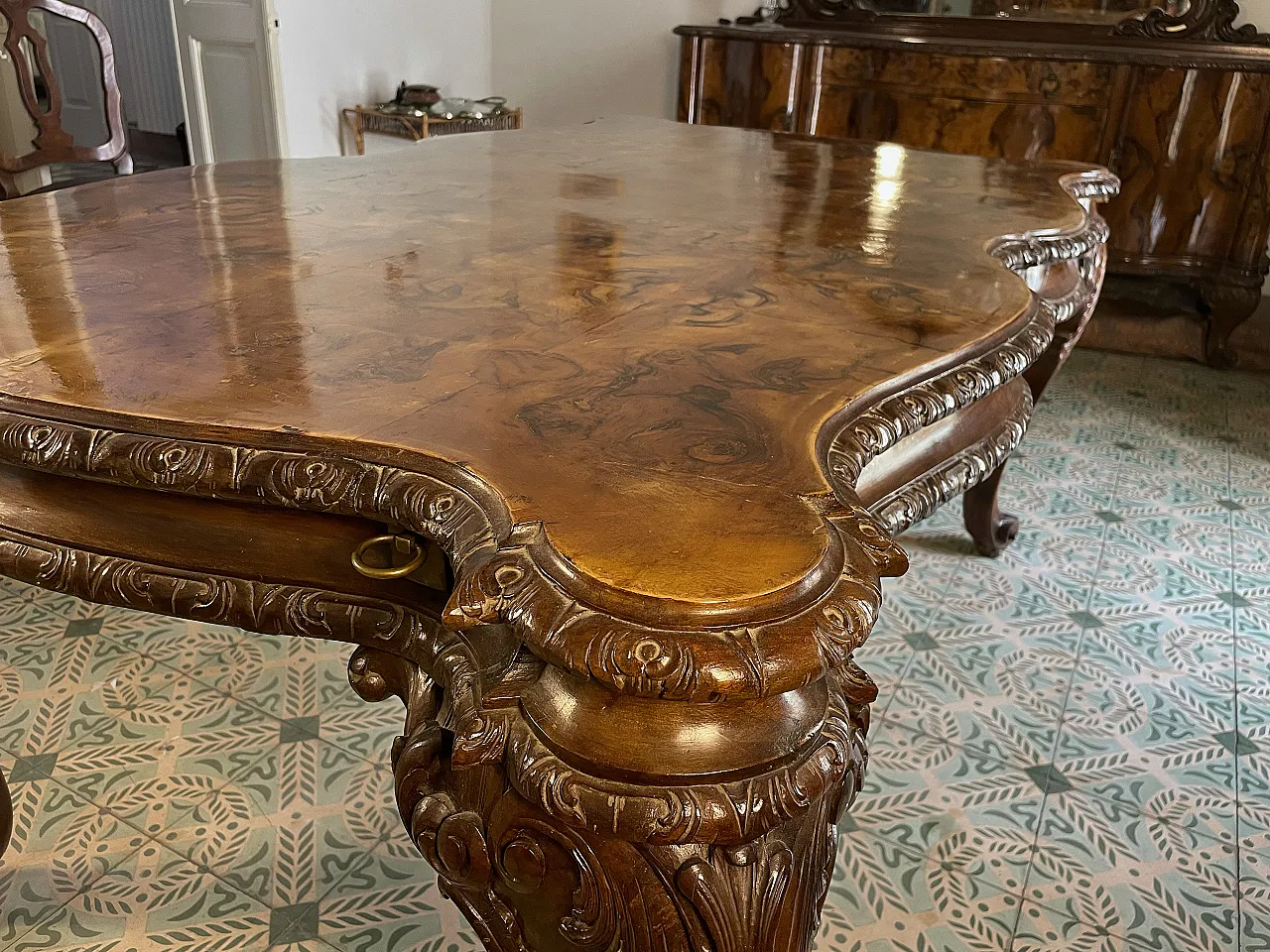 Walnut and burl center table, mid-19th century 1