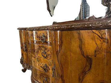 Pair of walnut burl chests of drawers with mirror, early 20th century