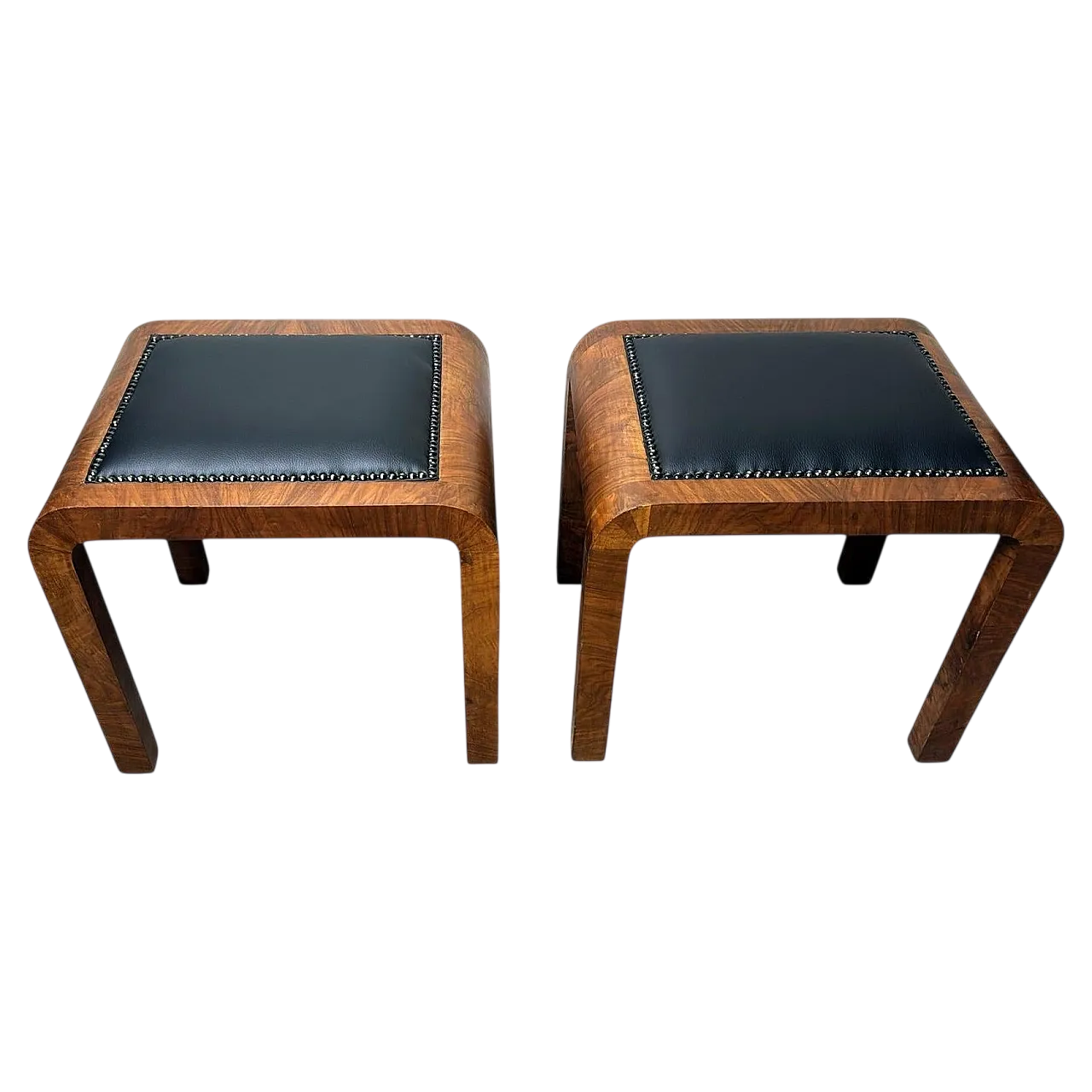 Pair Of Austrian Deco stools in walnut, 1930s 21