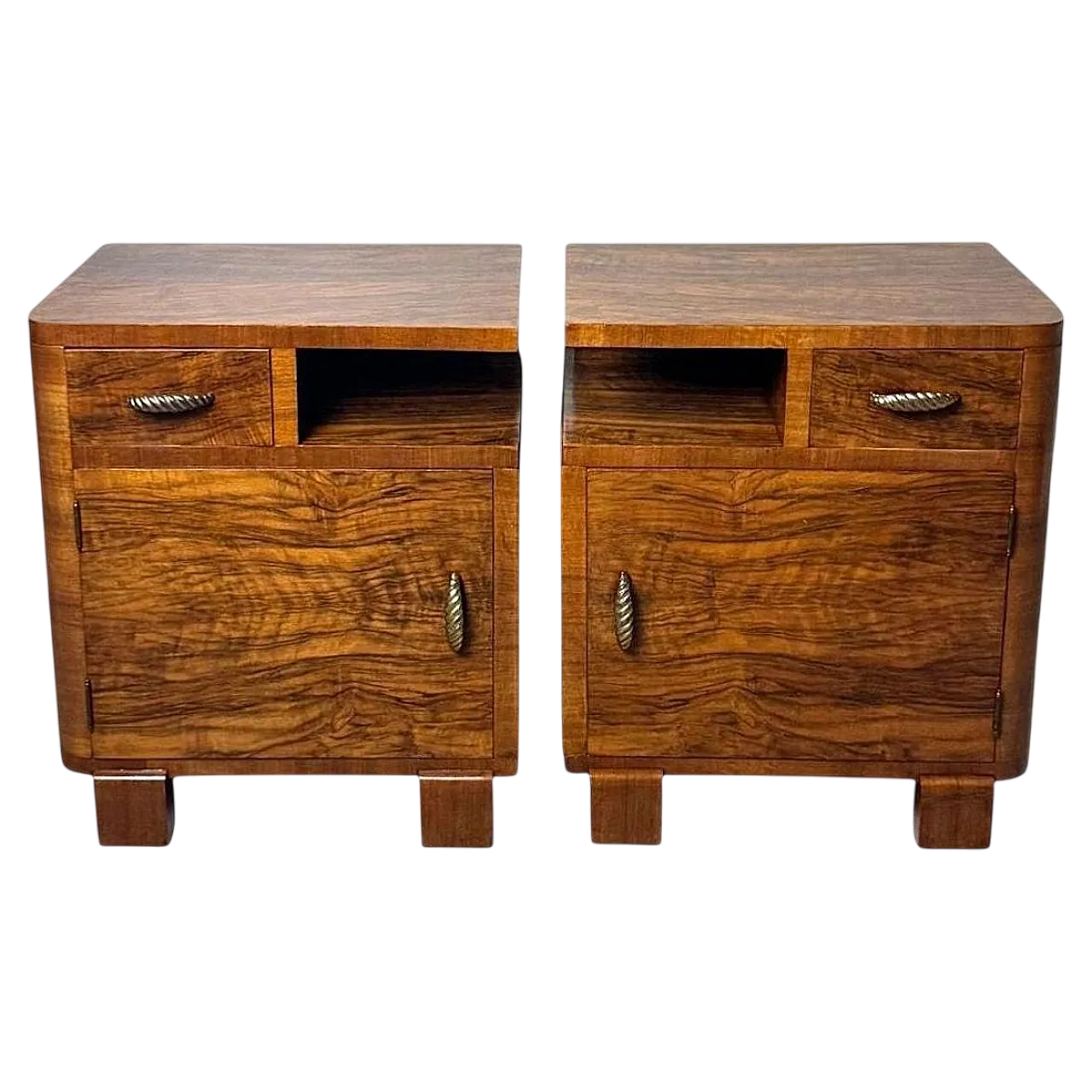 Coppia di comodini in noce in stile Art Déco, anni '30 21