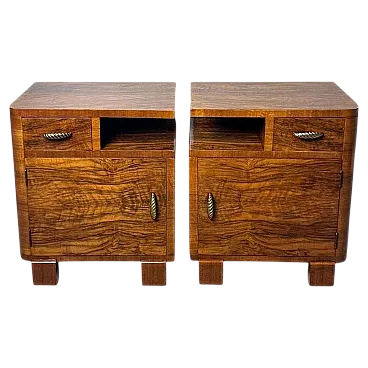 Coppia di comodini in noce in stile Art Déco, anni '30