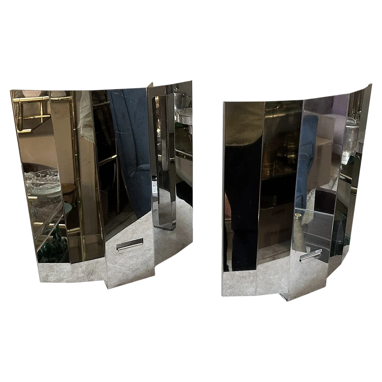 Coppia di applique moderne in acciaio, anni '80 12