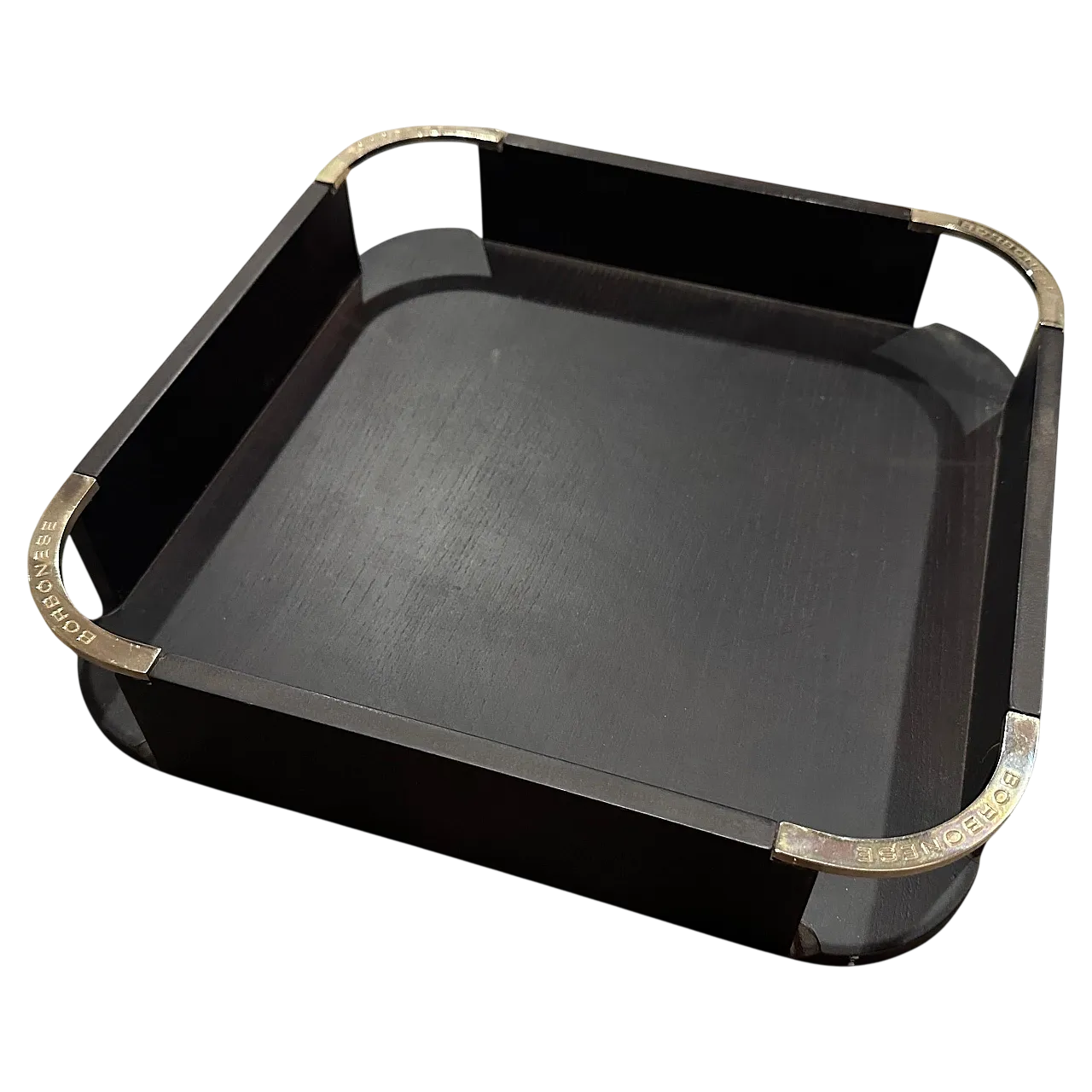 Black wood and silver plate square gallery tray by Borbonese, 1980s 9