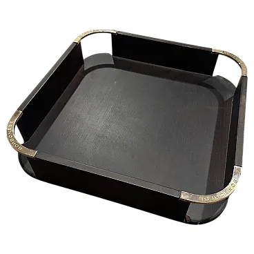 Black wood and silver plate square gallery tray by Borbonese, 1980s