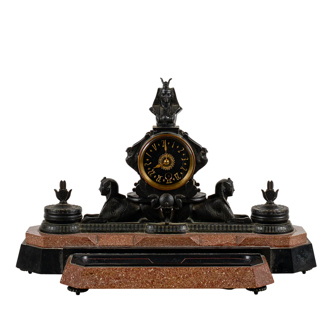 Bronze and polychrome marble mantel clock, early 20th century 9