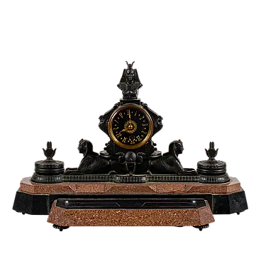Bronze and polychrome marble mantel clock, early 20th century